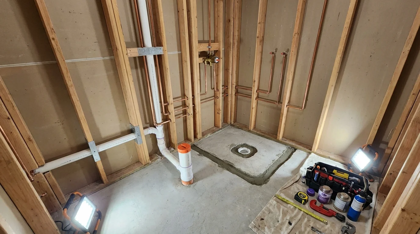 Bathroom rough-in plumbing during remodel by Johns Plumbing LLC in Holloman Air Force Base