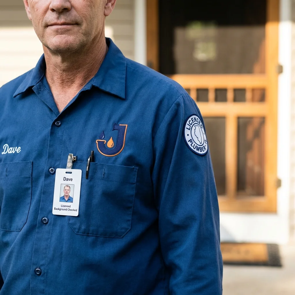 Licensed plumber showing ID badge in Holloman Air Force Base, NM