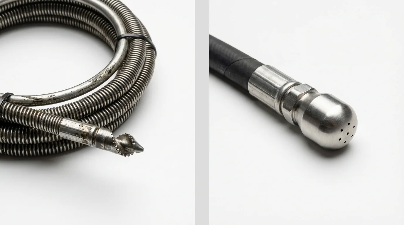 Drain snake cable and hydro jetting nozzle used for drain cleaning in Holloman Air Force Base, NM