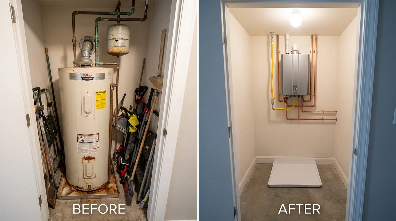 Tank water heater versus wall-mounted tankless unit comparison for Holloman Air Force Base, NM homeowners