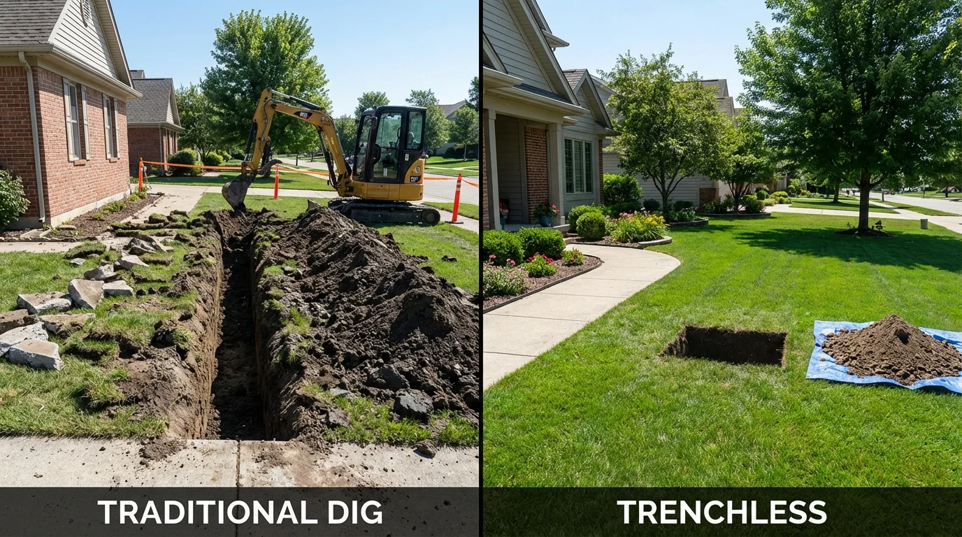 Trenchless sewer repair with minimal yard damage versus traditional excavation in Holloman Air Force Base, NM
